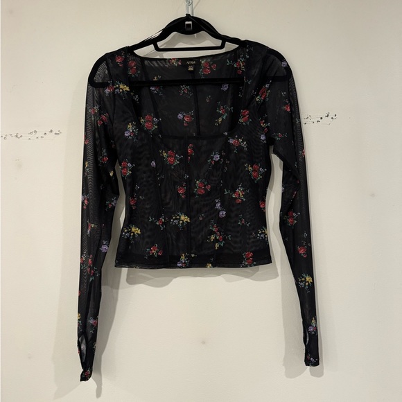 AFRM Kona Long Sleeve Corset Top in Noir Multi Floral - Picture 5 of 7